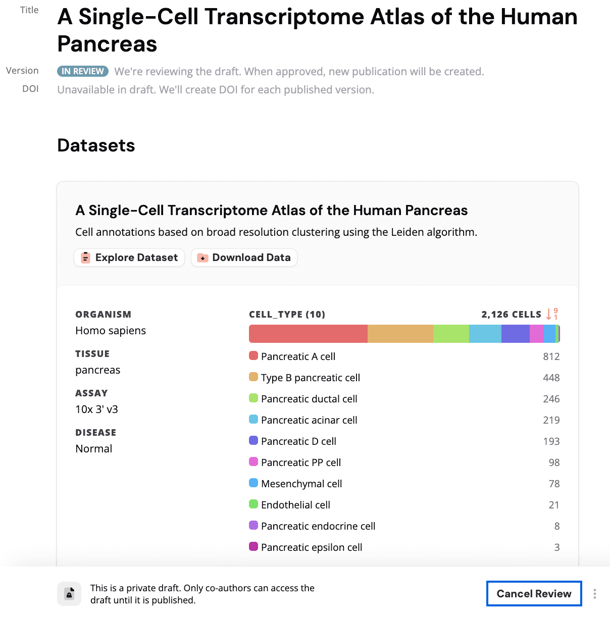 In review status with cancel review highlighted