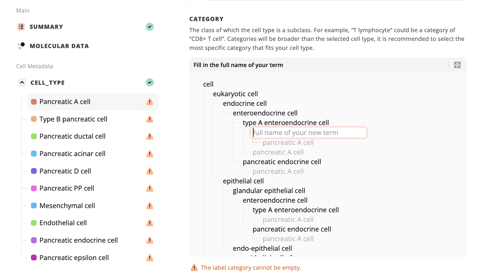 Entering a new category term
